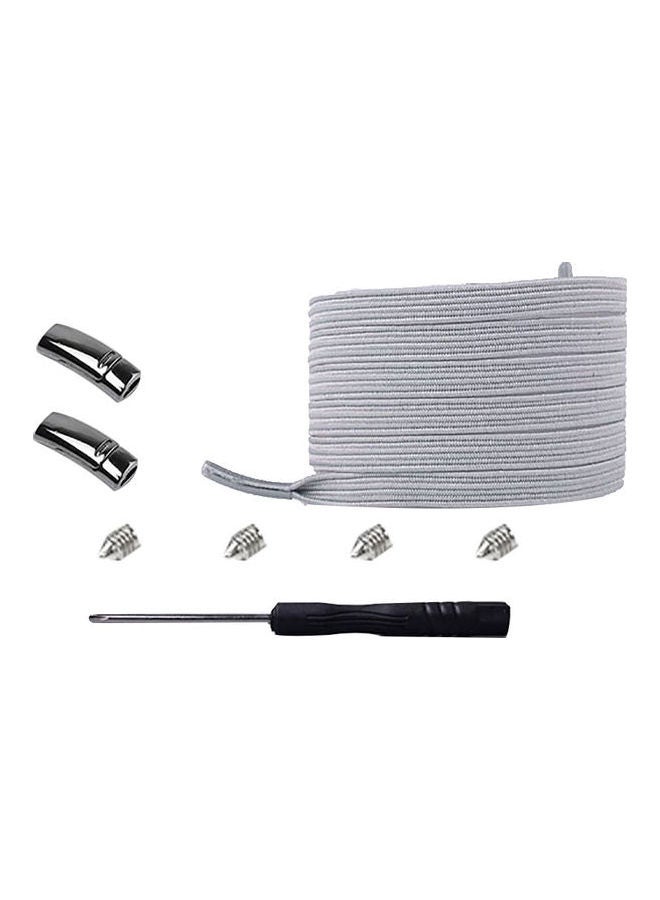 1 Pair Fashion Metal Magnetic Buckle Elastic No Tie Lazy Sneakers Flat Shoelaces Grey  - Image 1