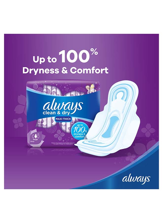 Always - Clean And Dry Maxi Thick Sanitary Pads With Wings, Large pack of 3, 3x60 Count White - Image 1