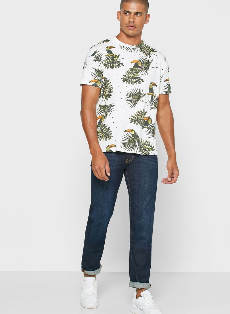 Reserved Toucan Print Crew Neck T-Shirt White/Green - Image 4