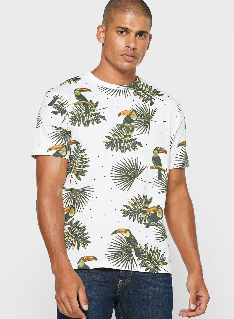 Reserved Toucan Print Crew Neck T-Shirt White/Green - Image 1
