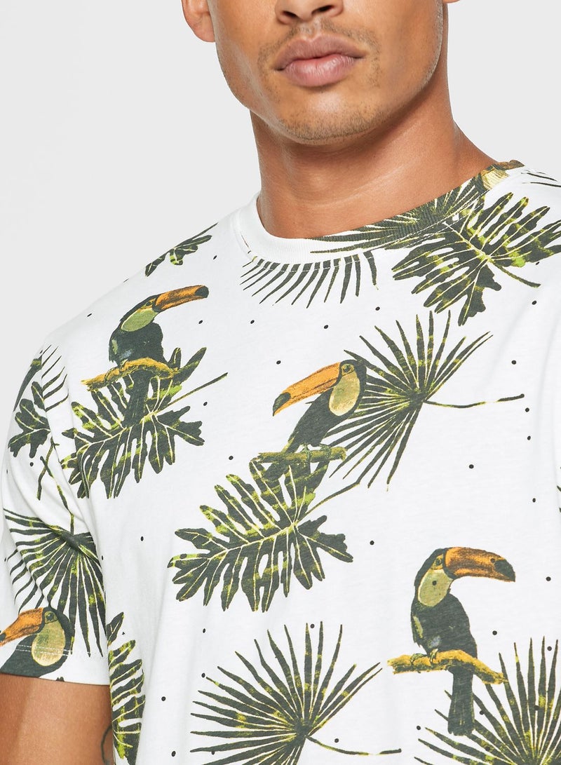 Reserved Toucan Print Crew Neck T-Shirt White/Green - Image 3