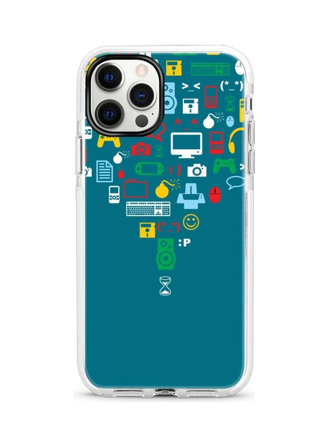 ستايلايزد غطاء حماية بطبعة أجهزة تكنولوجية لجهاز أبل آيفون 12 برو/ آيفون 12 أزرق/أصفر/أحمر - Image 1