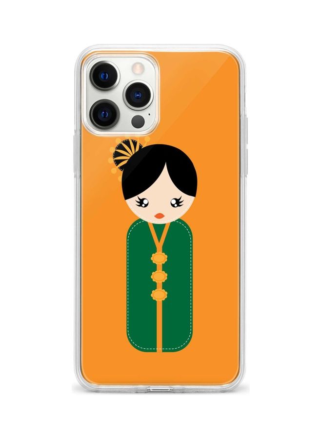 ستايلايزد غطاء حماية كلاسيك كلير مصنوع من جل مادة البولي يوريثان الحراري اللين وبتصميم رفيع شفاف ومرن ومزين بطبعة دمية يابانية لهاتف أبل آيفون 12 برو/ آيفون 12 - مصمم لهاتف أبل آيفون 12 برو/ آيفون 12 برتقالي - Image 1