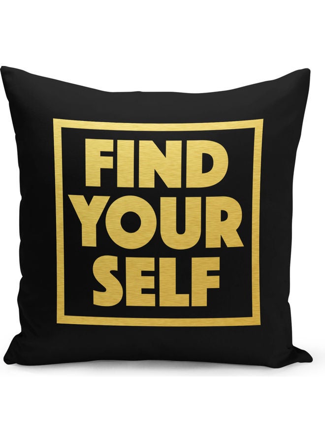 Inspirational Words Quote Printed Decorative Pillow Black/Gold 40x40cm - Image 1