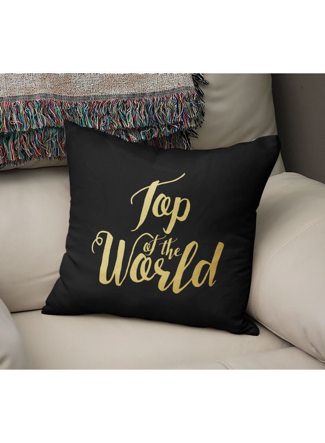 Top Of The World Quote Printed Decorative Pillow Black/Gold 40x40cm - Image 2