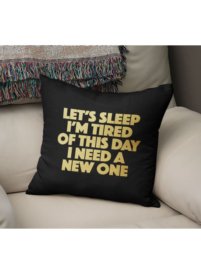 Lets Sleep Quote Printed Pillow Black/Yellow 40 x 40cm - Image 2