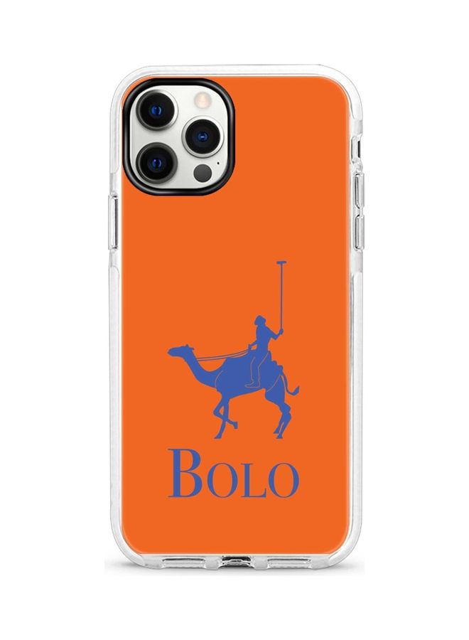 ستايلايزد غطاء حماية واقٍ لهاتف أبل آيفون 12 برو ماكس طبعة كاملة بلون برتقالي بتصميم شعار وكلمة "Bolo" - Image 1