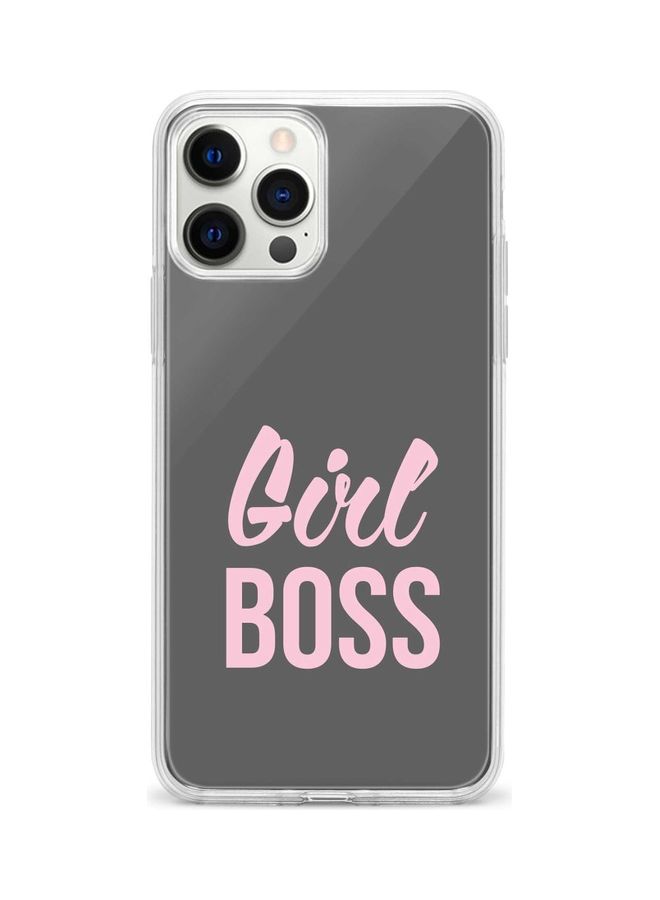 ستايلايزد غطاء حماية واقٍ لجهاز أبل آيفون 12 برو/12 نمط مطبوع بالكامل بعبارة "Girl Boss" باللون الرمادي - Image 1