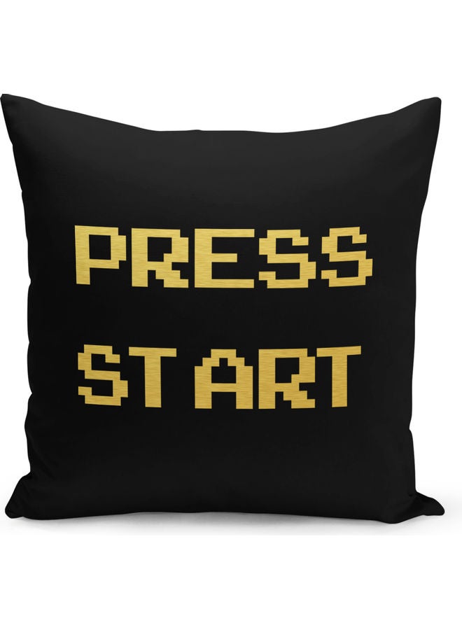 Gaming Press Start Printed Decorative Pillow Black/Gold 40x40cm - Image 1