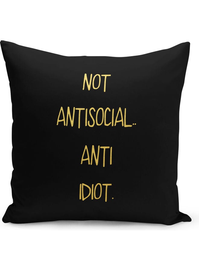 Anti Social Printed Decorative Pillow Black/Gold 40x40cm - Image 1