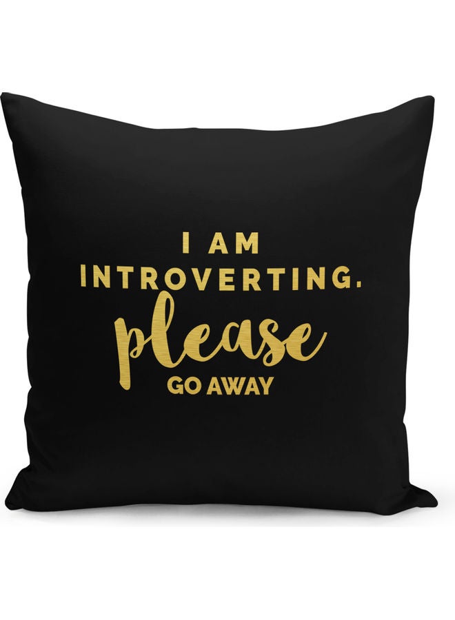Introverting Please Go Away Quote Printed Decorative Pillow Black/Gold 40x40cm - Image 1