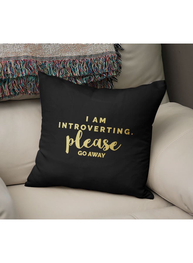 Introverting Please Go Away Quote Printed Decorative Pillow Black/Gold 40x40cm - Image 2