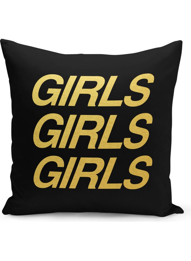 Girls Girls Girls Printed Decorative Pillow Black/Gold 40x40cm - Image 1