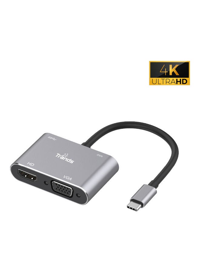 تراندز - محول بمنفذ  3.0 USB النوع سي إلى HDMI VGA رمادي - Image 1