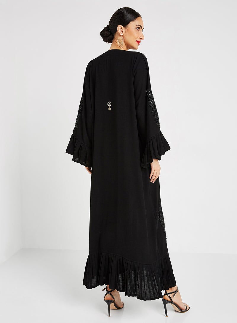 ROZA Stone Hand Work Abaya Black  - Image 2