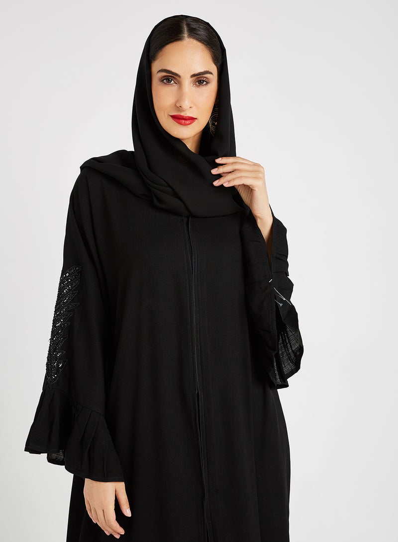 ROZA Stone Hand Work Abaya Black  - Image 4