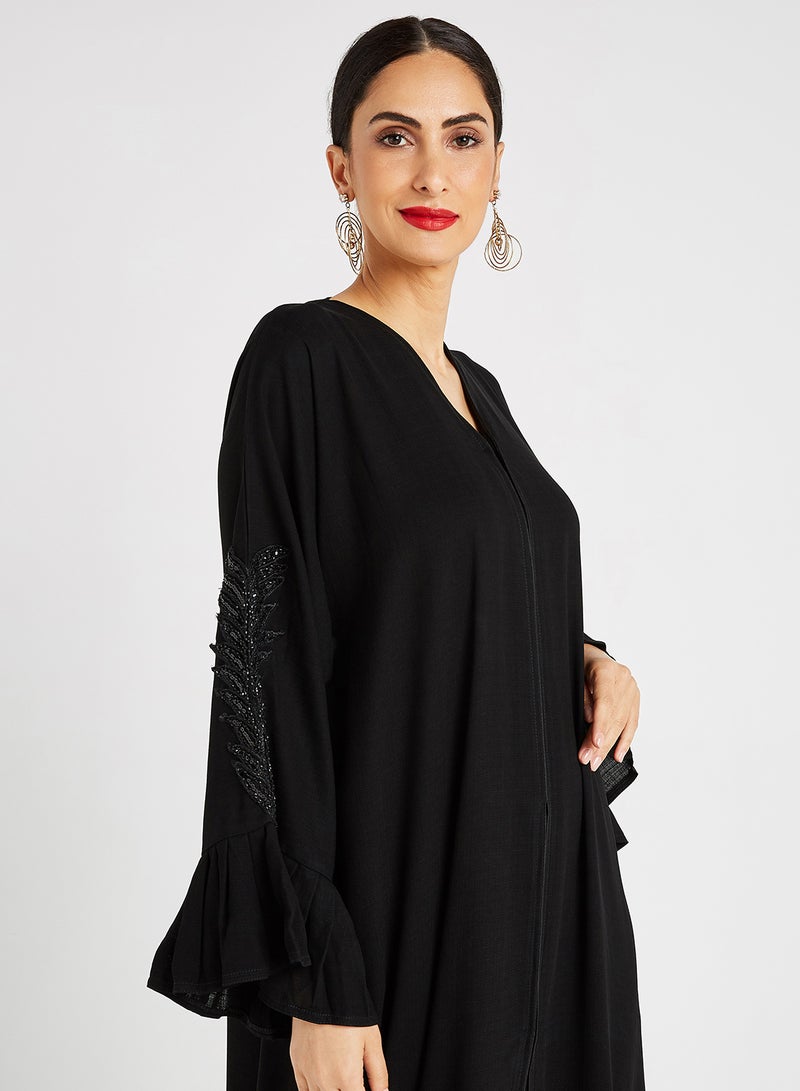 ROZA Stone Hand Work Abaya Black  - Image 3