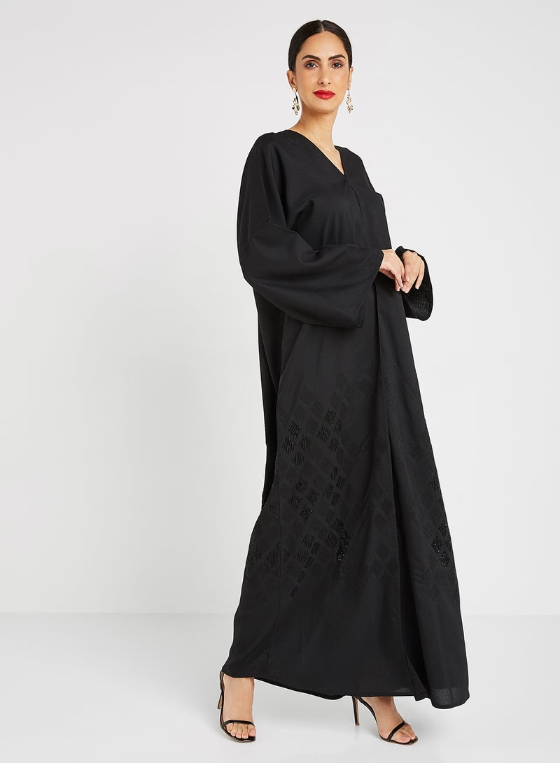 ROZA Embroidered Stone Hand Work Abaya Black  - Image 1