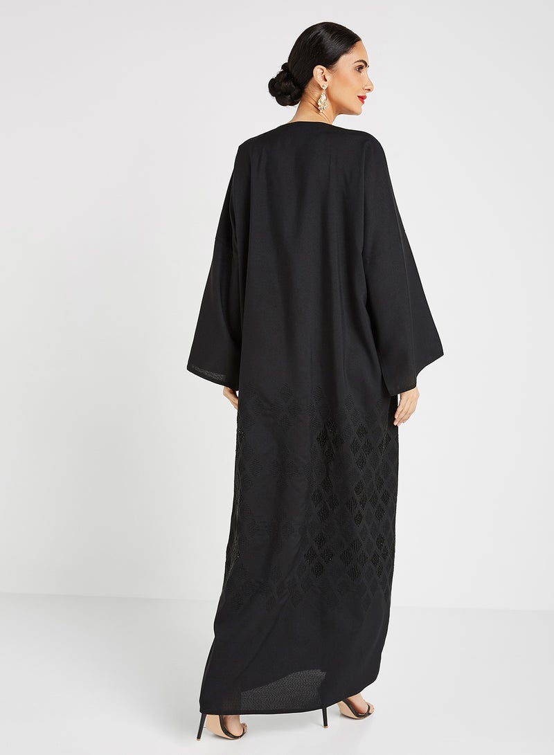 ROZA Embroidered Stone Hand Work Abaya Black  - Image 2