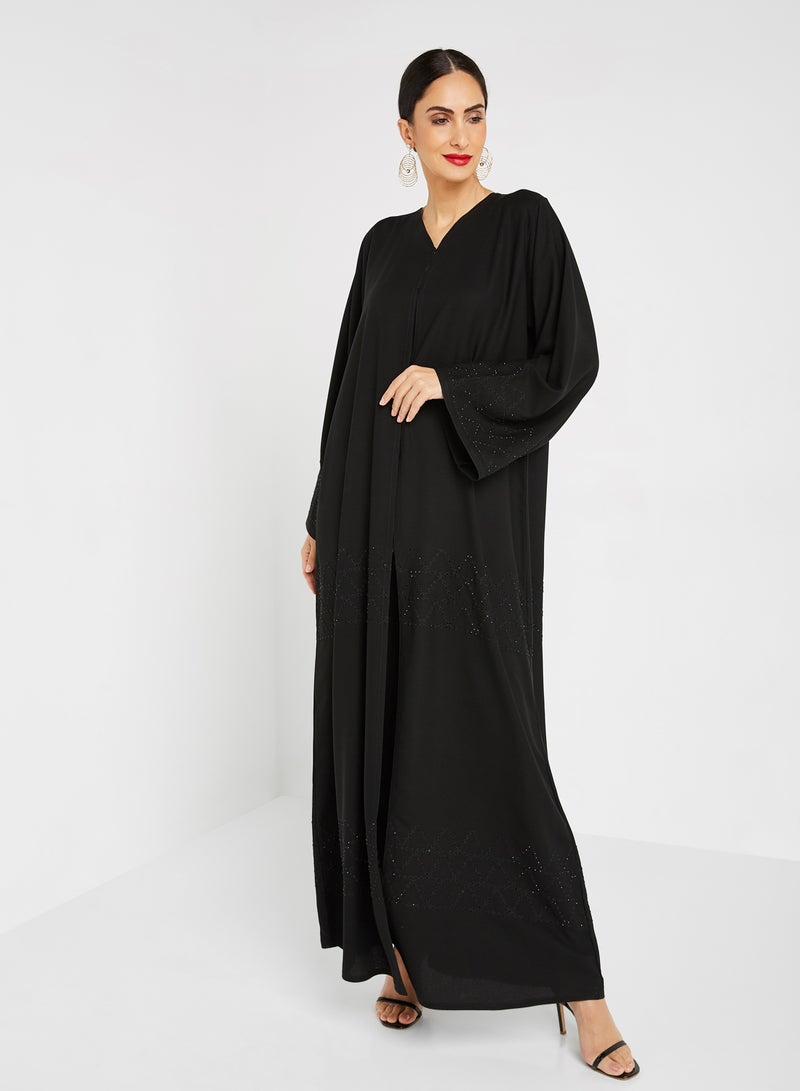 ROZA Embroidered Stone Hand Work Abaya Black  - Image 1