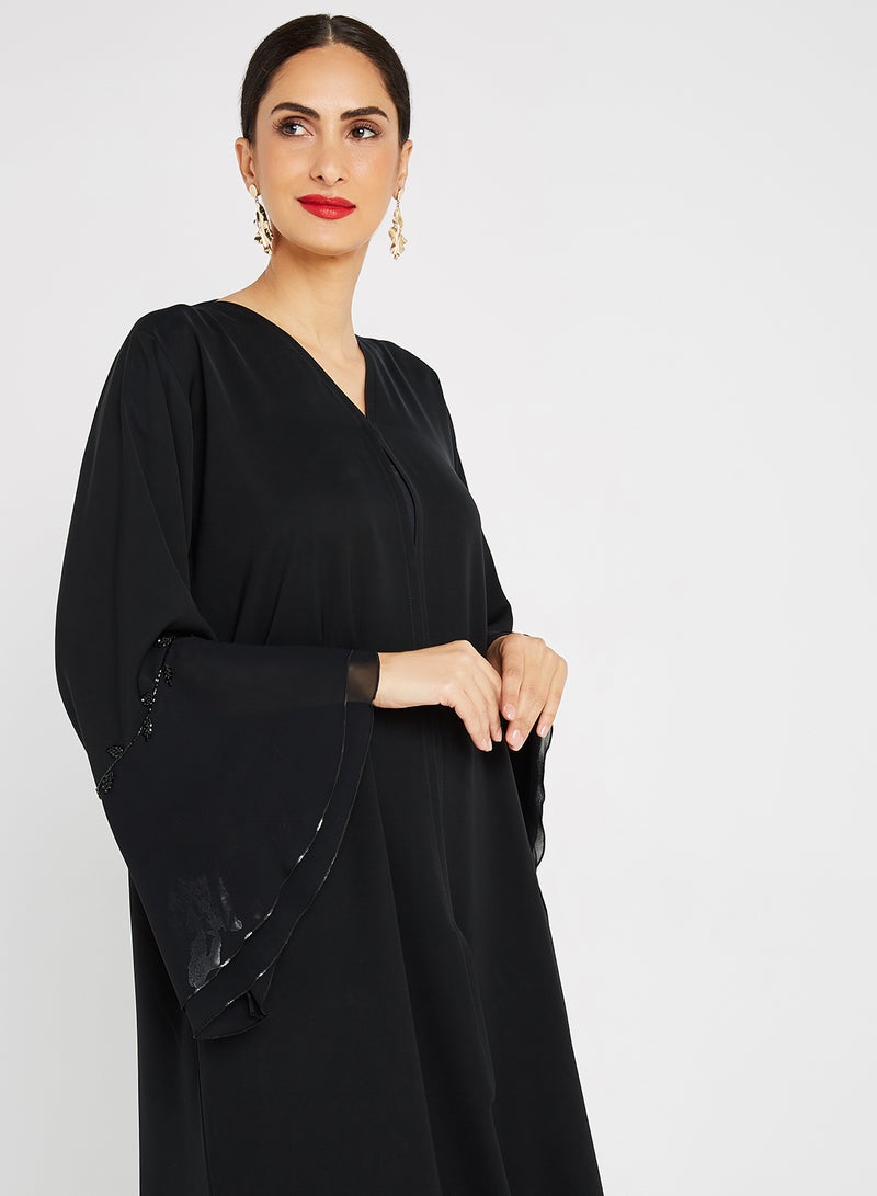 ROZA Stone Hand Work Abaya Black  - Image 4