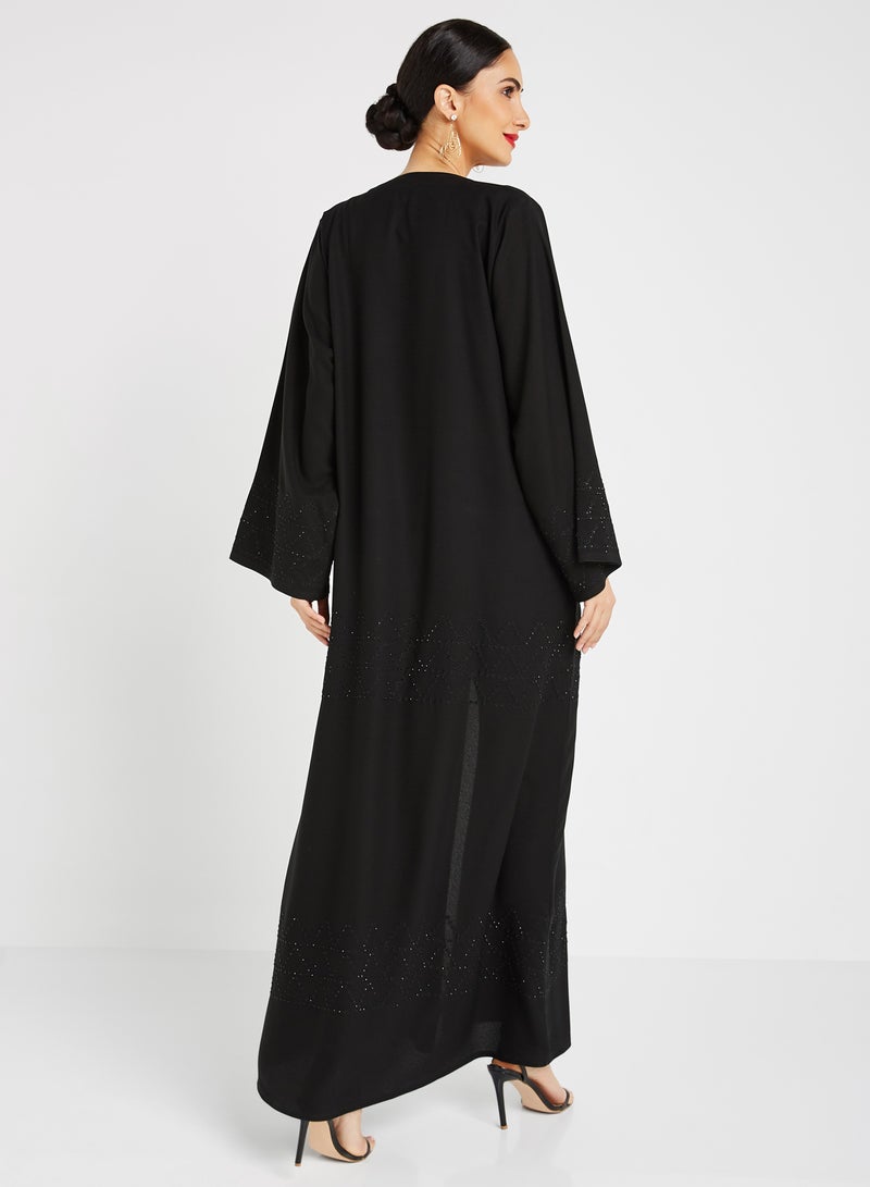 ROZA Embroidered Stone Hand Work Abaya Black  - Image 2