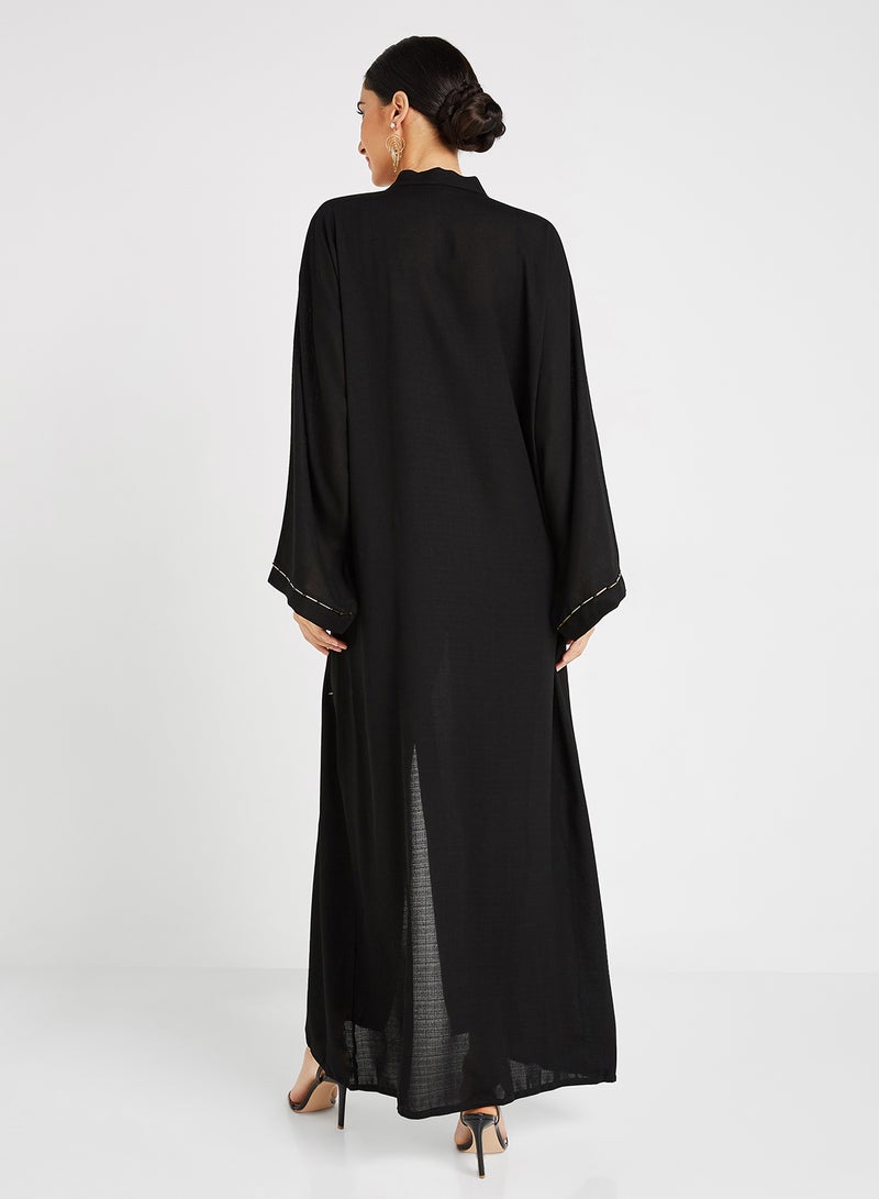ROZA Stone Hand Work Abaya Black  - Image 2