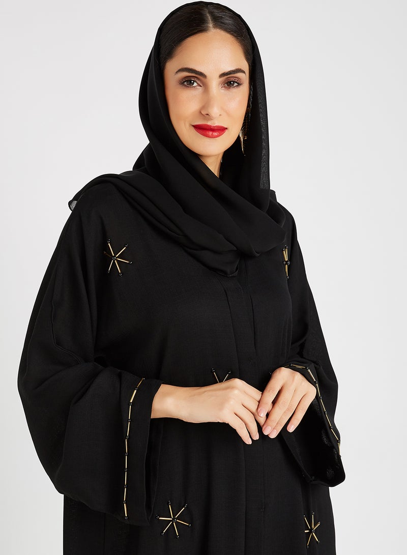 ROZA Stone Hand Work Abaya Black  - Image 3