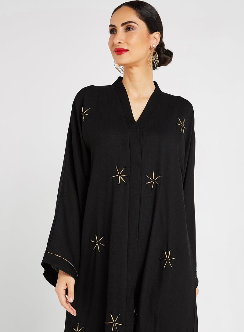 ROZA Stone Hand Work Abaya Black  - Image 4