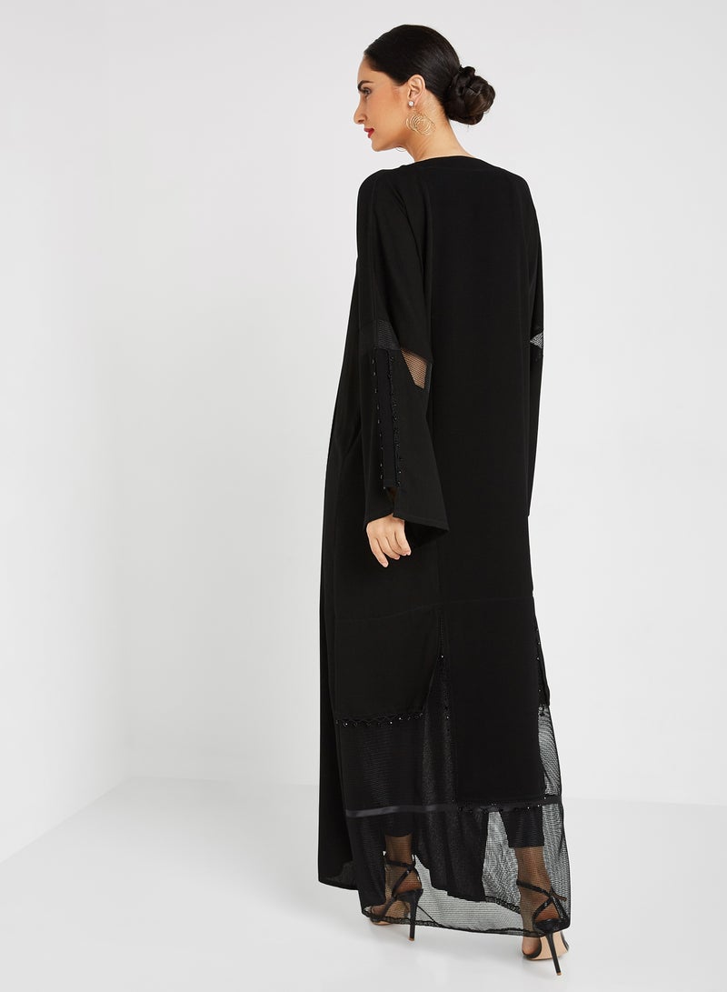 ROZA Stone Hand Work Abaya Black  - Image 2