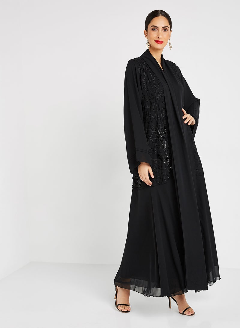 ROZA Stone Hand Work Abaya Black  - Image 1