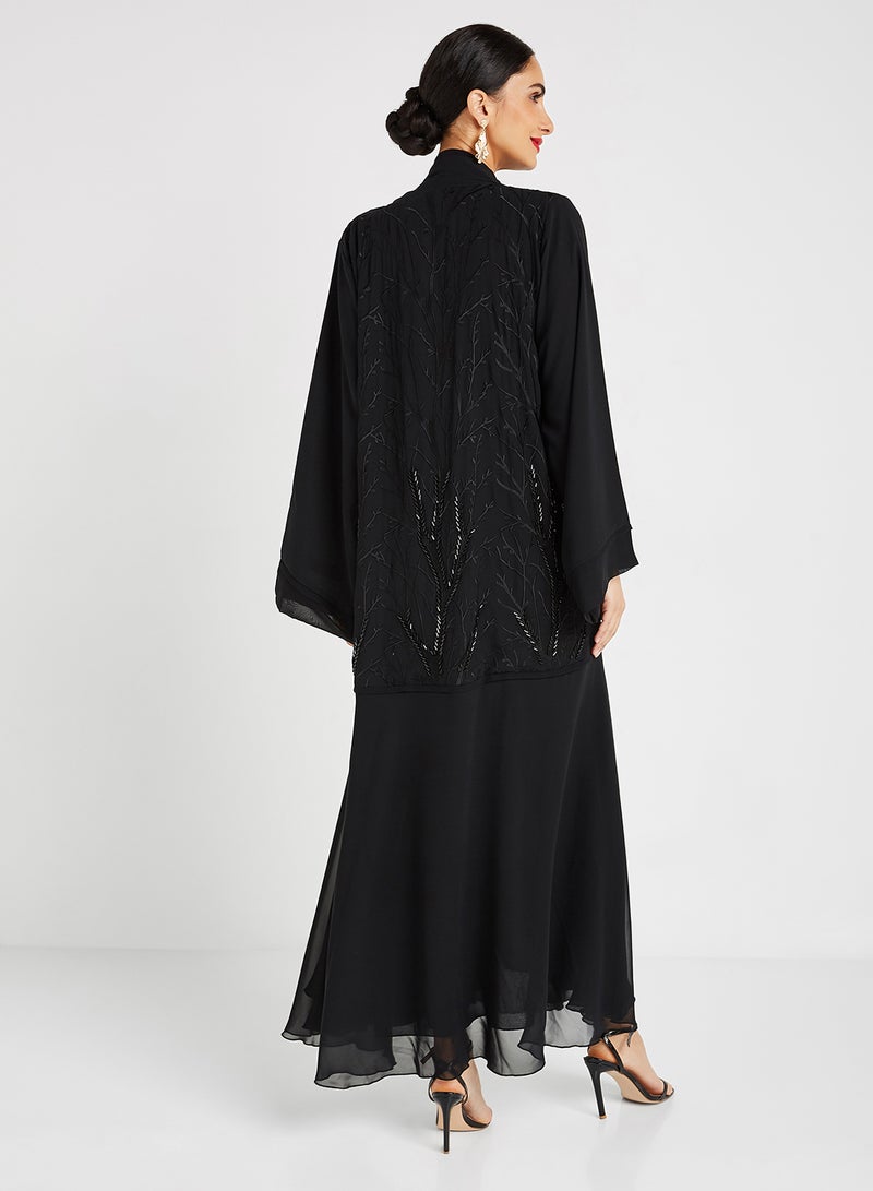 ROZA Stone Hand Work Abaya Black  - Image 2