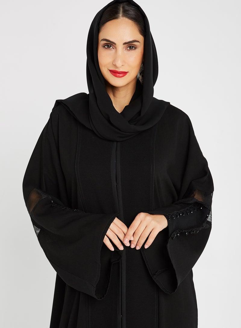 ROZA Stone Hand Work Abaya Black  - Image 3