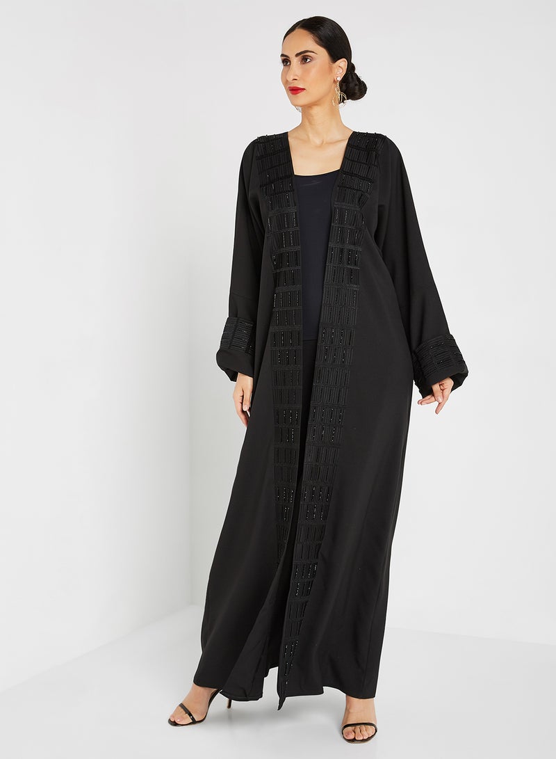 ROZA Embroidered Stone Hand Work Abaya Black  - Image 1