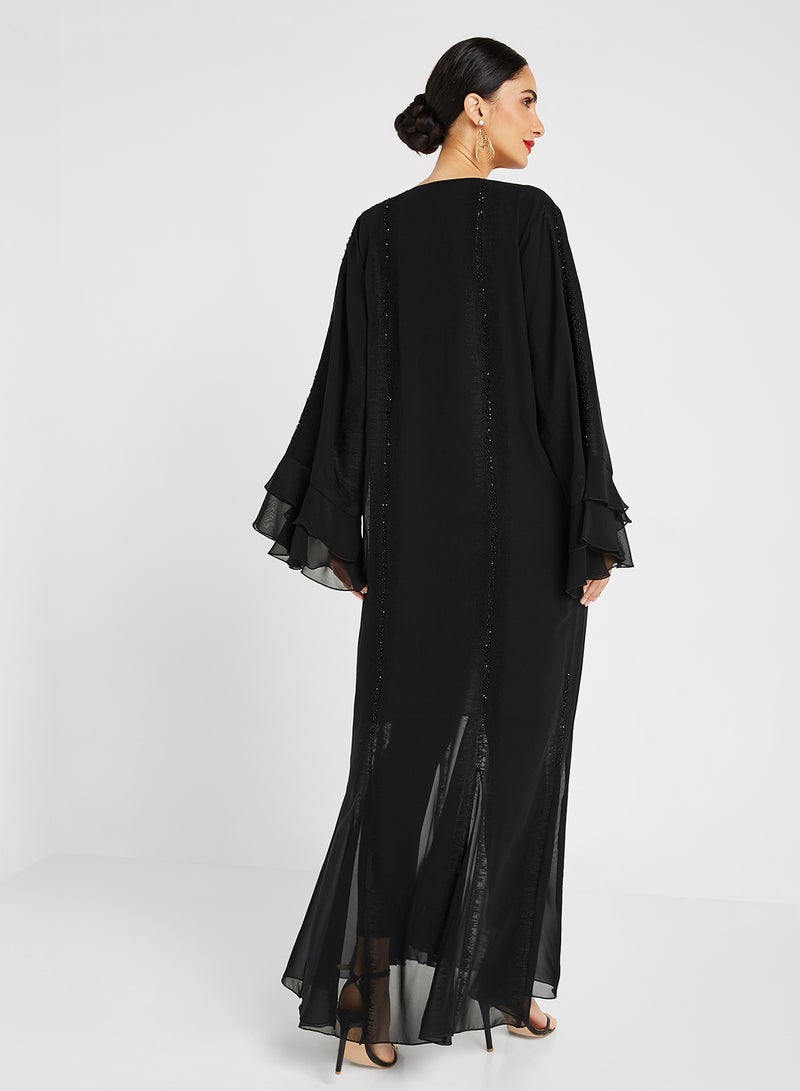 ROZA - Embroidered Stone Hand Work Abaya Black - Image 1