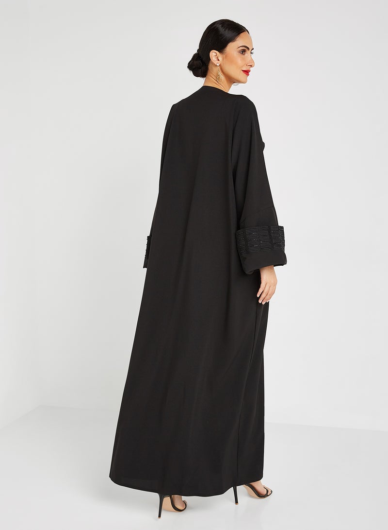 ROZA Embroidered Stone Hand Work Abaya Black  - Image 2