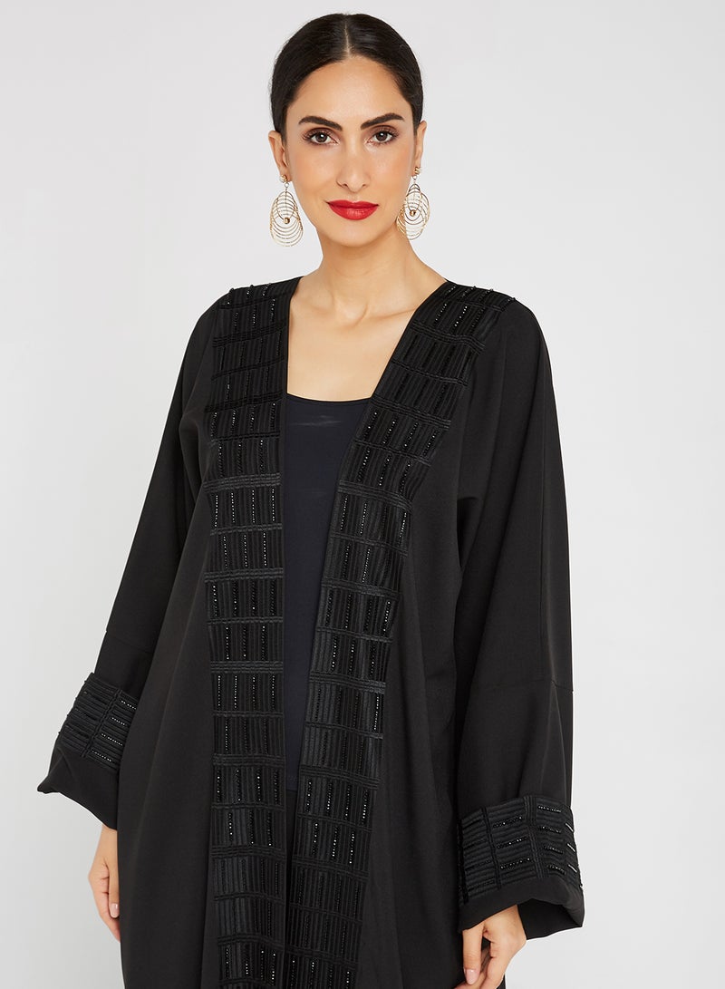 ROZA Embroidered Stone Hand Work Abaya Black  - Image 4