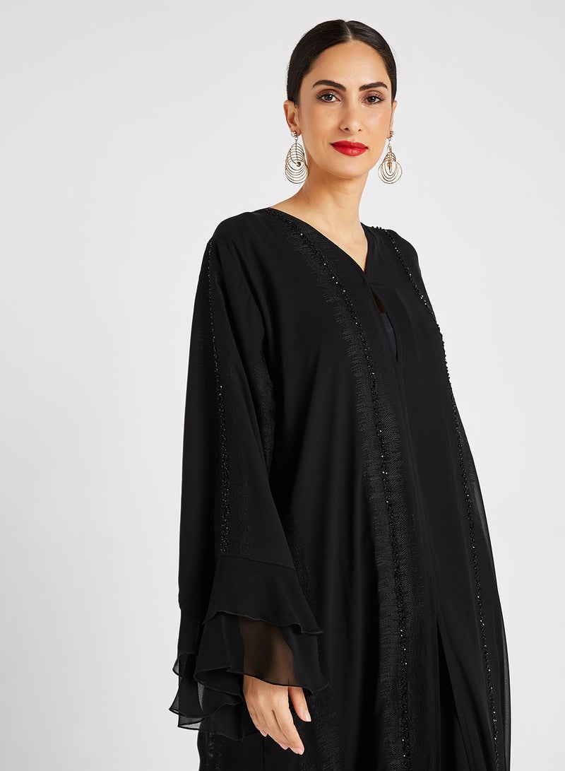 ROZA - Embroidered Stone Hand Work Abaya Black - Image 1