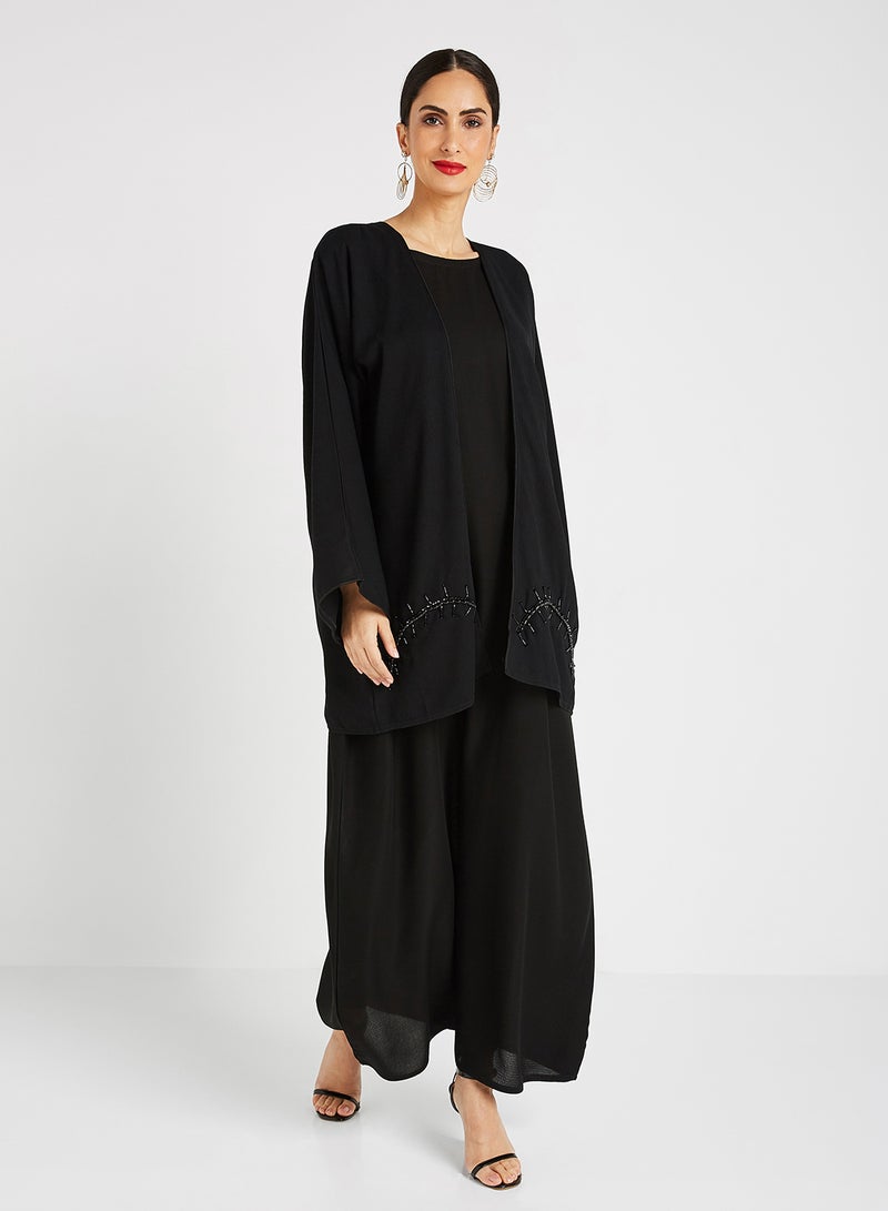 ROZA Stone Hand Work Abaya Black  - Image 1
