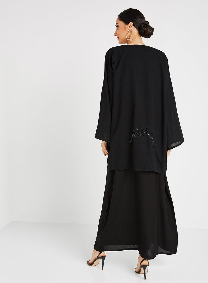 ROZA Stone Hand Work Abaya Black  - Image 2