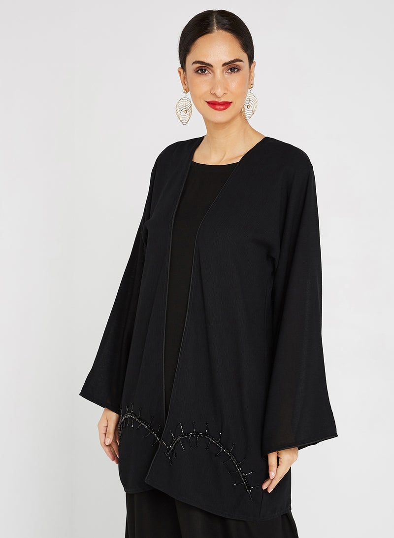 ROZA Stone Hand Work Abaya Black  - Image 3