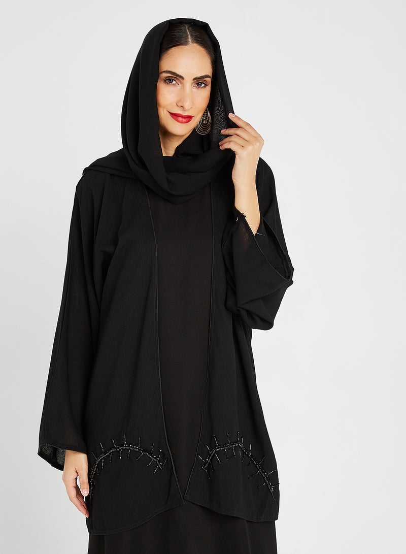 ROZA Stone Hand Work Abaya Black  - Image 4