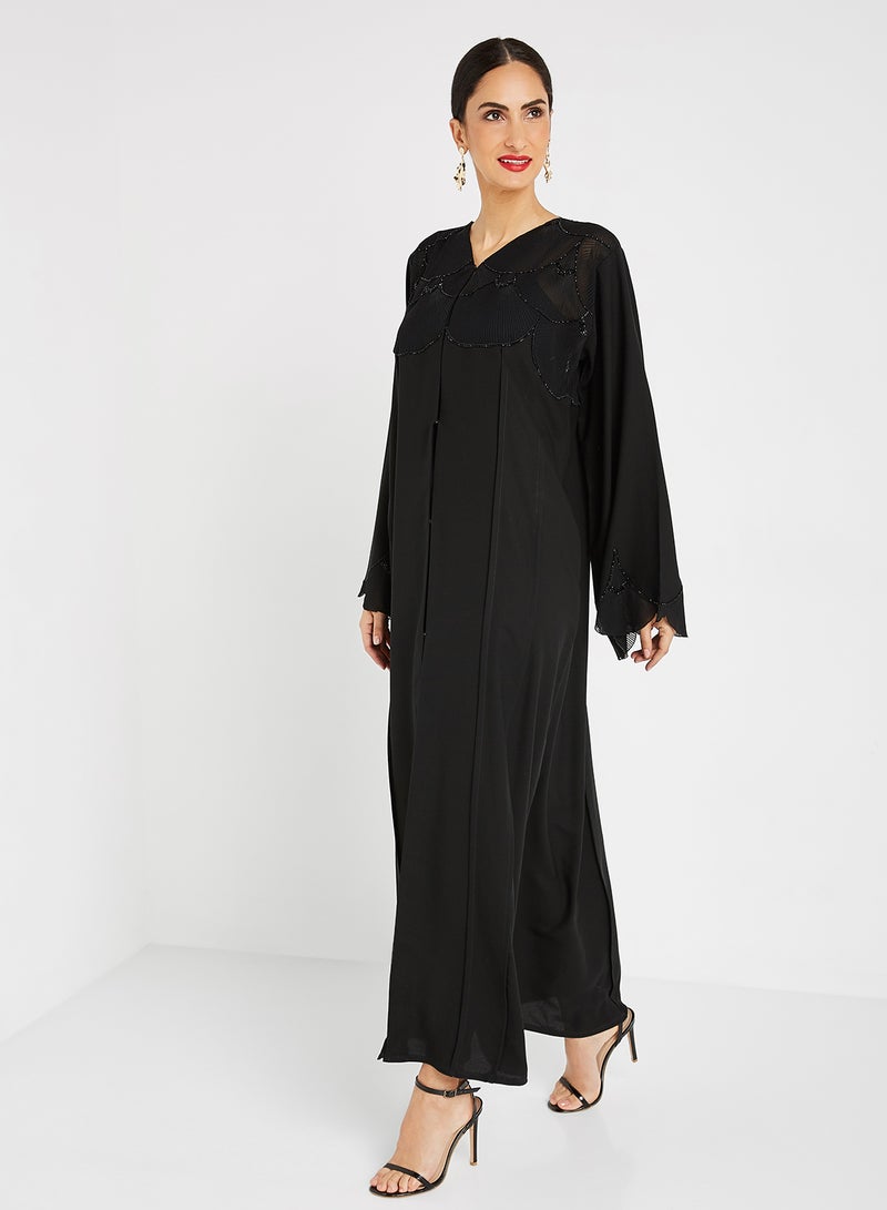ROZA Stone Hand Work Abaya Black  - Image 1