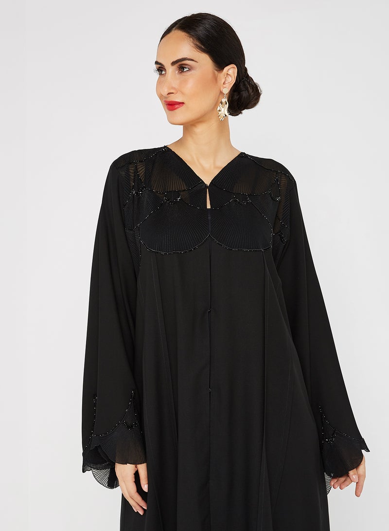ROZA Stone Hand Work Abaya Black  - Image 4
