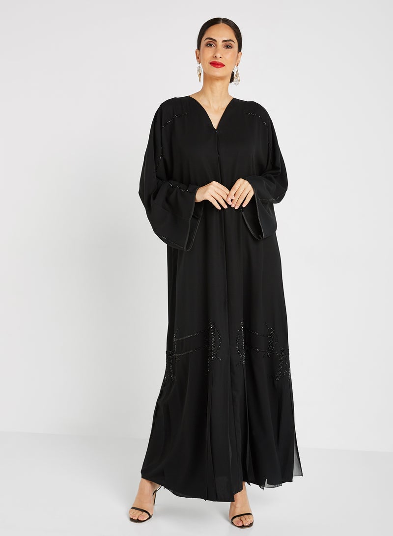 ROZA Stone Hand Work Abaya Black  - Image 1