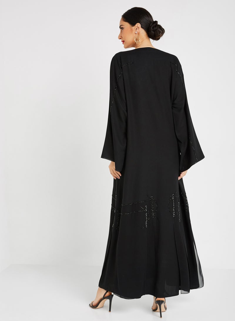 ROZA Stone Hand Work Abaya Black  - Image 2