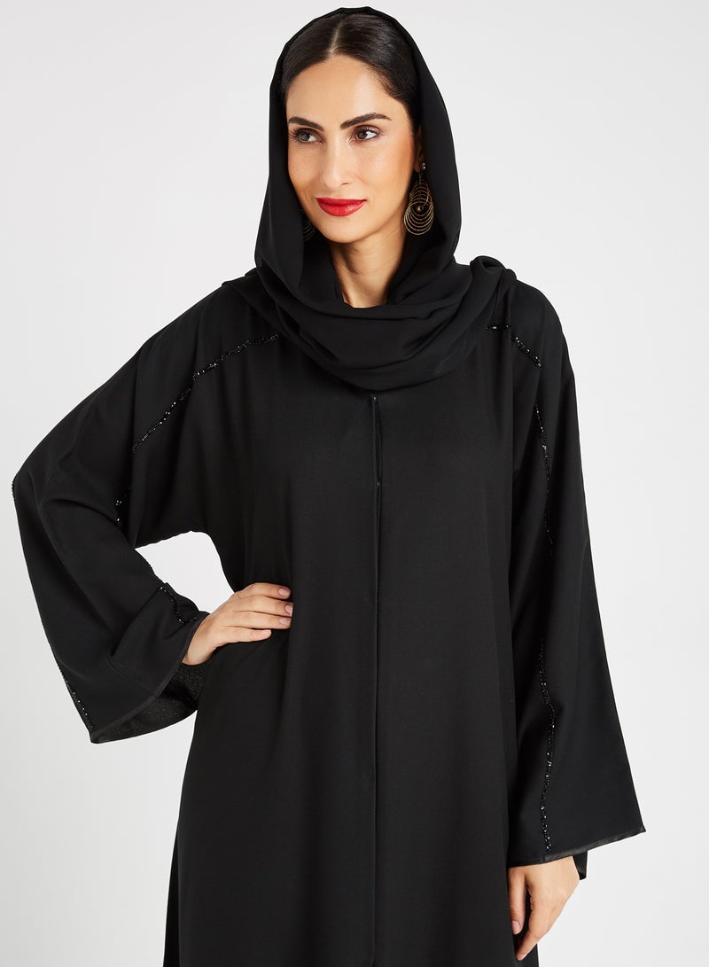 ROZA Stone Hand Work Abaya Black  - Image 3
