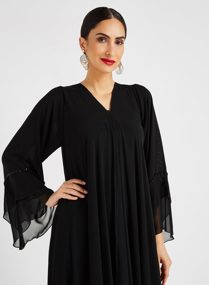 ROZA Stone Hand Work Abaya Black  - Image 4