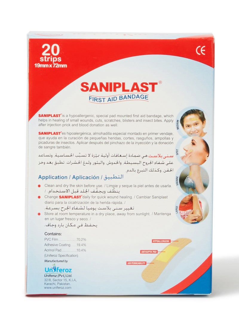3W Healthcare Saniplast First Aid Bandage 20'S, Adhesive Bandages Flexible Breathable Bandages For First Aid Wound Skin Wrap - Image 2