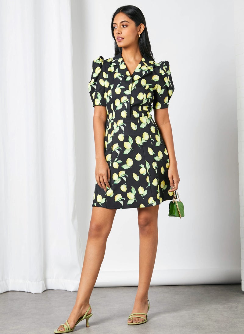 trendyol All-Over Lemon Print Dress Black  - Image 1